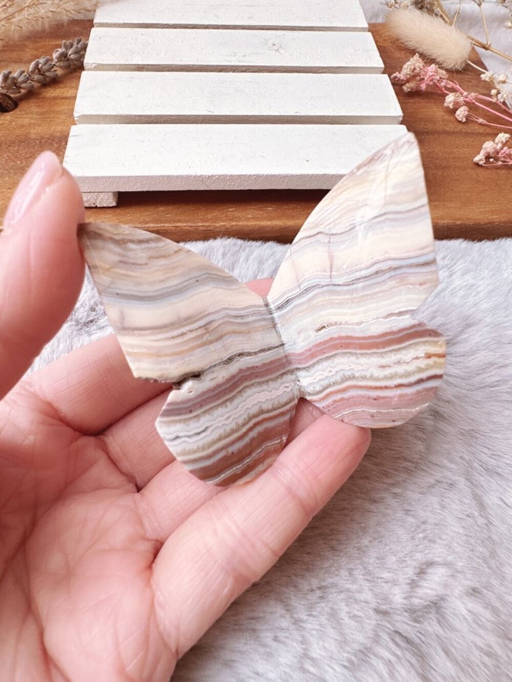 Pink Crazy Lace Agate 3D Butterfly Carving